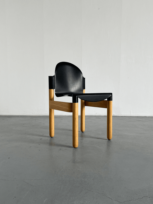 Lot de 5 chaises Flex, Gerd Lange, plastique noir & hêtre (1980s)