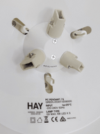 Detail of the HAY label and socket - Pair of PC Pendant S lamps