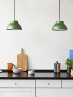 Pair of PC Pendant S lamps, Pierre Charpin, green aluminium (2010s)