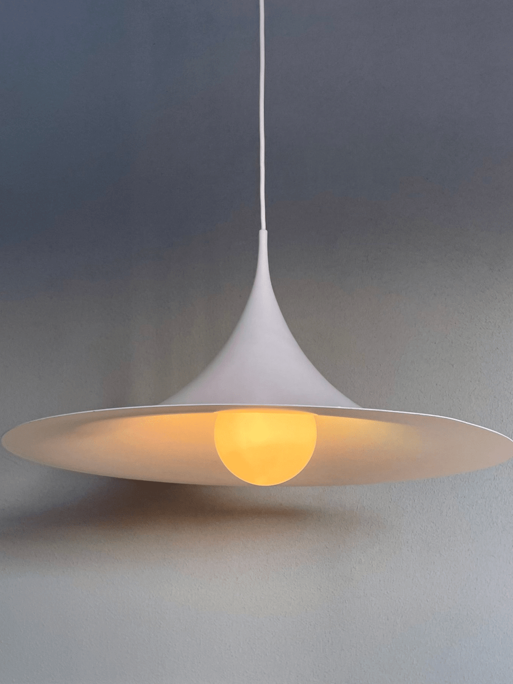 Lit, bulb visible - Semi Pendant